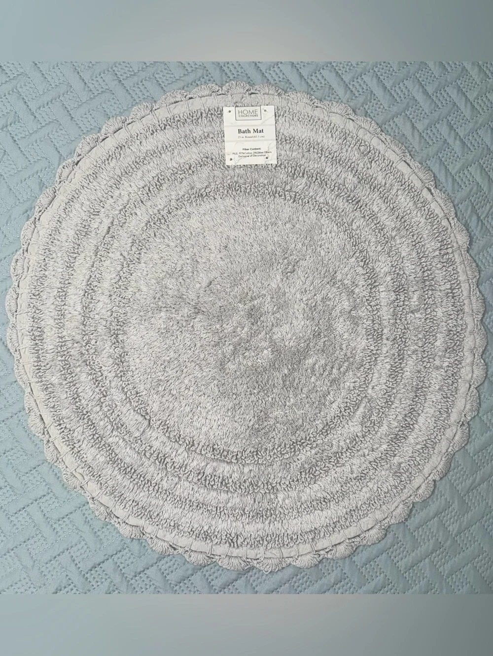 Home Collections Scalloped Round Cotton Bath Mat Nonskid Gray 25”
